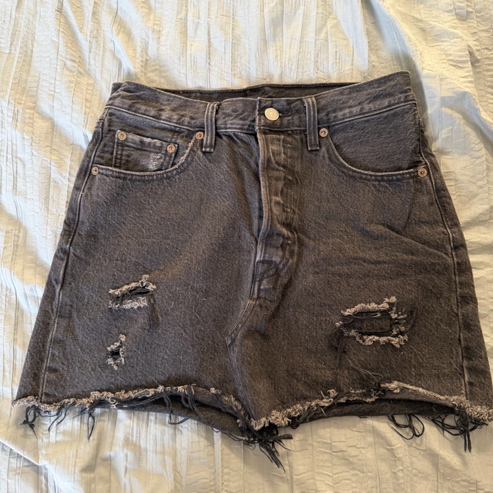 Levi's Washed Black Distressed Jean Shorts